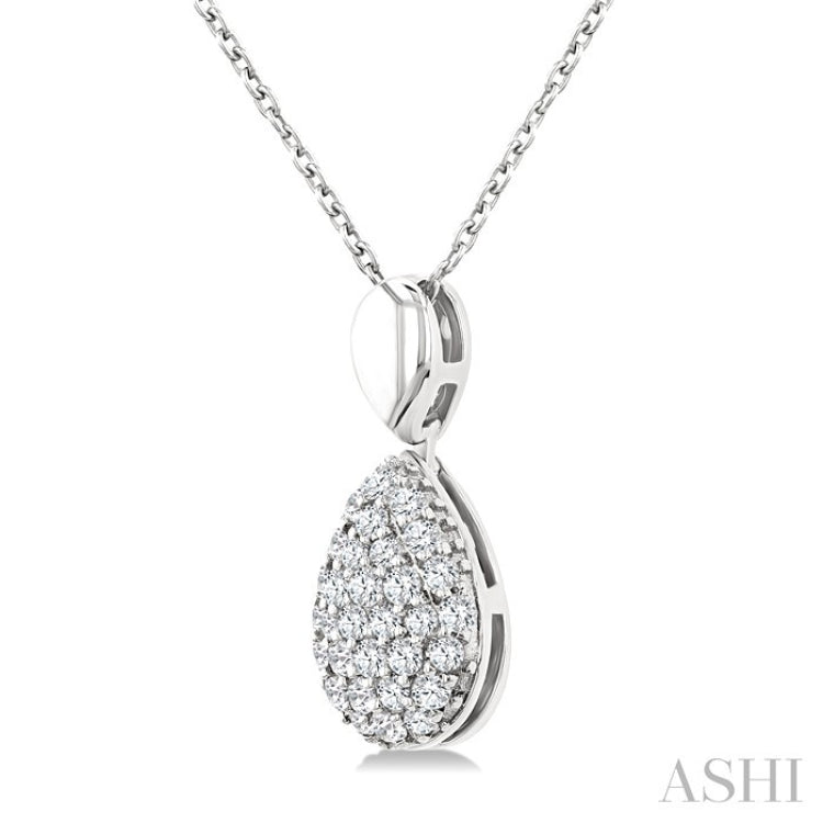 1/4 Ctw Pear Shape Pave Set Round Cut Diamond Fashion Pendant With Chain in 10K White Gold