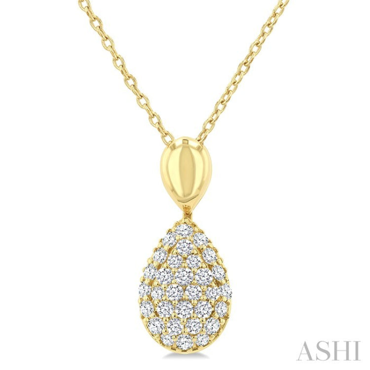 1/4 Ctw Pear Shape Pave Set Round Cut Diamond Fashion Pendant With Chain in 10K Yellow Gold