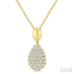 1/4 Ctw Pear Shape Pave Set Round Cut Diamond Fashion Pendant With Chain in 10K Yellow Gold