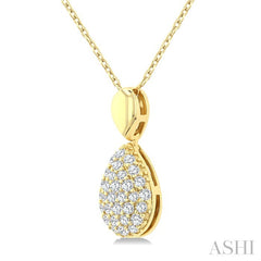1/4 Ctw Pear Shape Pave Set Round Cut Diamond Fashion Pendant With Chain in 10K Yellow Gold