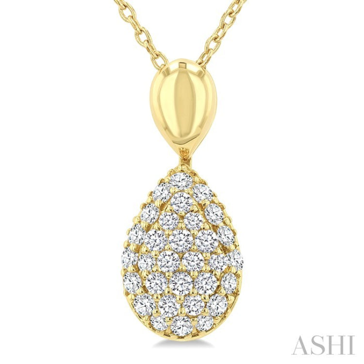 1/4 Ctw Pear Shape Pave Set Round Cut Diamond Fashion Pendant With Chain in 10K Yellow Gold