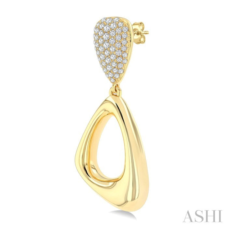 1 1/6 Ctw Dangler Inverted Pear Shape Round Cut Diamond Aeris Gold Fashion Earrings in 14K Yellow Gold