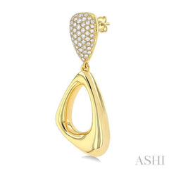 1 1/6 Ctw Asymmetrical Dangler Inverted Pear Shape Round Cut Diamond Fashion Earrings in 14K Yellow Gold