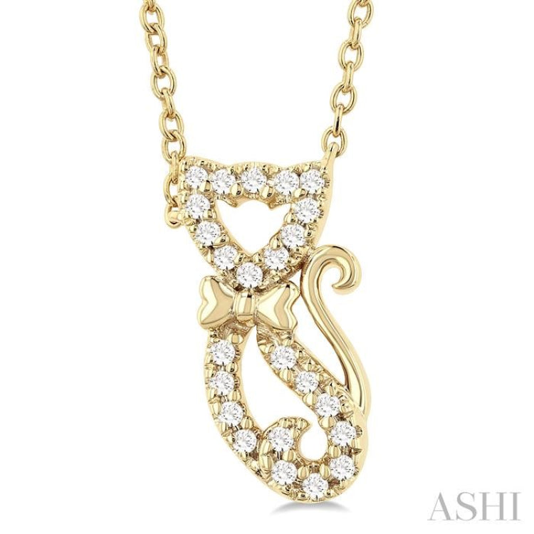 1/10 Ctw Cat Shape Petite Single Cut Diamond Fashion Pendant With Chain in 10K Yellow Gold