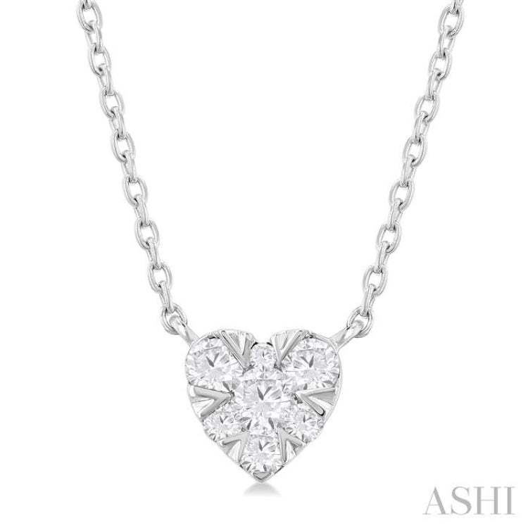 1/10 Ctw Lovebright Petite Heart Shape Round Cut Diamond Fashion Pendant With Chain in 10K White Gold