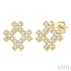 1/8 Ctw Petite Hashtag Motif Single Cut Diamond Fashion Earrings in 10K Yellow Gold