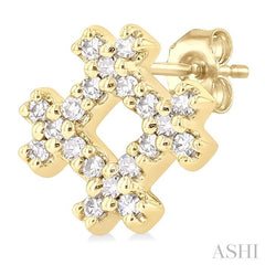 1/8 Ctw Petite Hashtag Motif Single Cut Diamond Fashion Earrings in 10K Yellow Gold