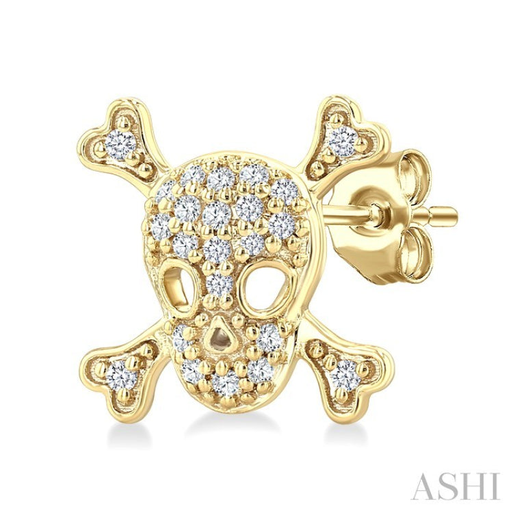 1/6 Ctw Petite Skull Round Cut Diamond Fashion Earrings in 10K Yellow Gold