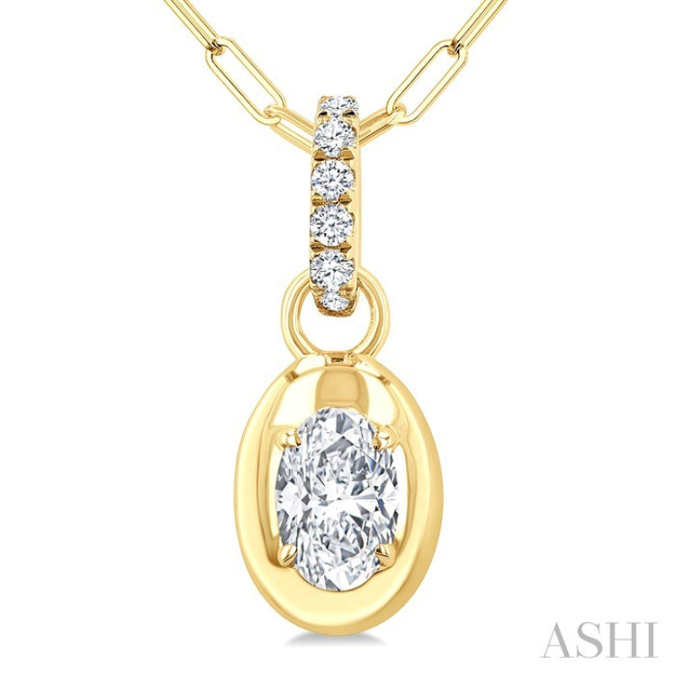1/4 Ctw Dome Oval and Round Cut Diamond Fashion Pendant With Paperclip Chain in 14K Yellow Gold