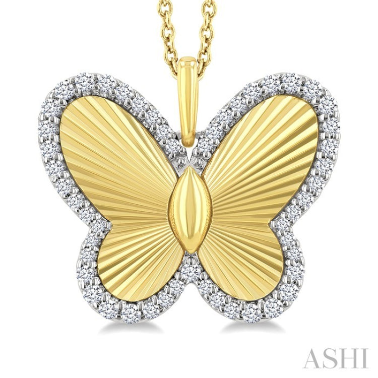 1/4 Ctw Fluted Texture Butterfly Round Cut Diamond Pirouette Fashion Pendant With Chain in 14K Yellow and White Gold