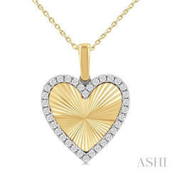 1/4 Ctw Fluted Texture Heart Round Cut Diamond Pirouette Fashion Pendant With Chain in 14K Yellow and White Gold