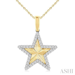 1/4 Ctw Fluted Texture Star Round Cut Diamond Pirouette Fashion Pendant With Chain in 10K Yellow and White Gold
