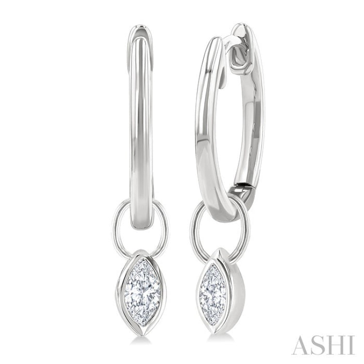 1/3 Ctw Bezel Set Marquise Cut Diamond Huggie Earrings in 14K White Gold