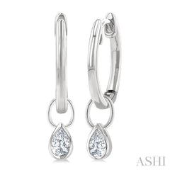 1/3 Ctw Bezel Set Pear Cut Diamond Huggie Earrings in 14K White Gold