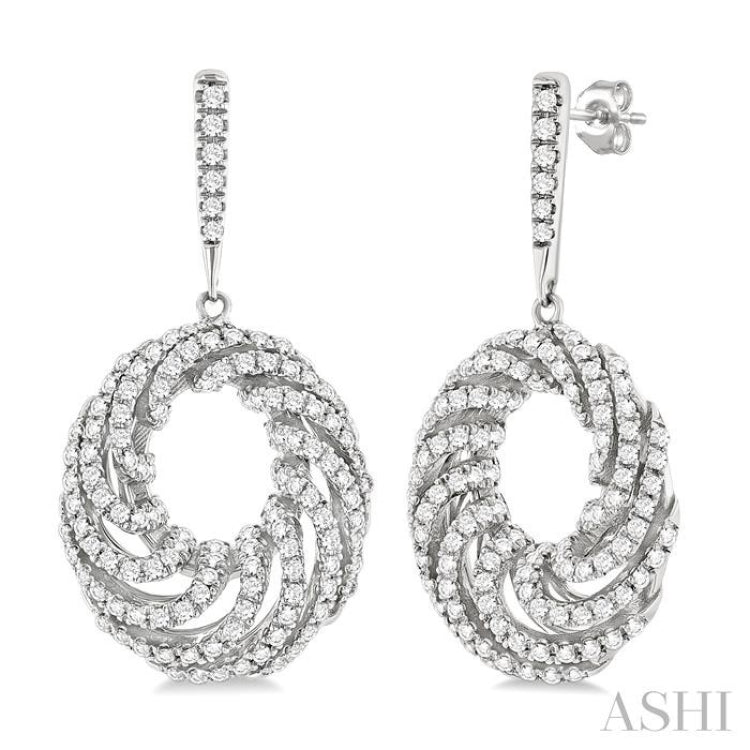 1 Ctw Open Window Swirl Circle Round Cut Diamond Fashion Earrings in 14K White Gold