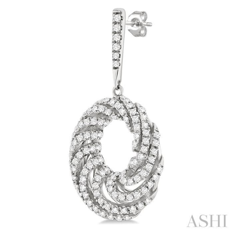 1 Ctw Open Window Swirl Circle Round Cut Diamond Fashion Earrings in 14K White Gold