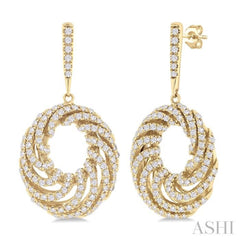 1 Ctw Open Window Swirl Circle Round Cut Diamond Fashion Earrings in 14K Yellow Gold
