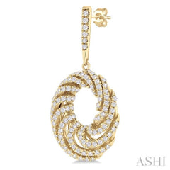 1 Ctw Open Window Swirl Circle Round Cut Diamond Fashion Earrings in 14K Yellow Gold