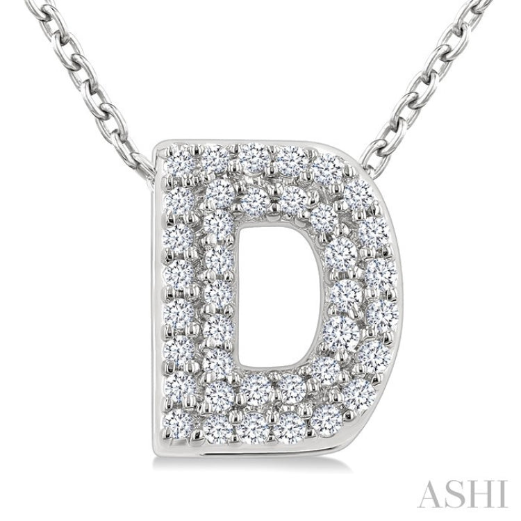1/8 Ctw Bubble Accent Initial 'D' Round Cut Diamond Fashion Pendant With Chain in 10K White Gold