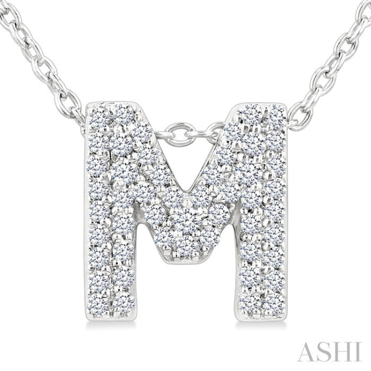 1/6 Ctw Bubble Accent Initial 'M' Round Cut Diamond Fashion Pendant With Chain in 10K White Gold