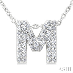 1/6 Ctw Bubble Accent Initial 'M' Round Cut Diamond Fashion Pendant With Chain in 10K White Gold