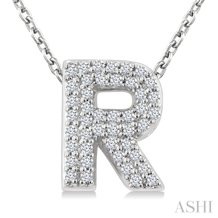 1/8 Ctw Bubble Accent Initial 'R' Round Cut Diamond Fashion Pendant With Chain in 10K White Gold