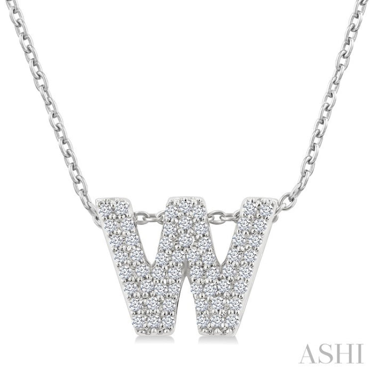 1/6 Ctw Bubble Accent Initial 'W' Round Cut Diamond Fashion Pendant With Chain in 10K White Gold