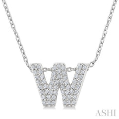1/6 Ctw Bubble Accent Initial 'W' Round Cut Diamond Fashion Pendant With Chain in 10K White Gold