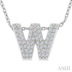 1/6 Ctw Bubble Accent Initial 'W' Round Cut Diamond Fashion Pendant With Chain in 10K White Gold