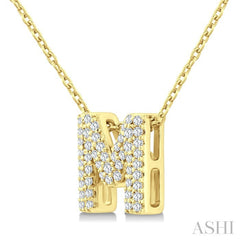 1/6 Ctw Bubble Accent Initial 'M' Round Cut Diamond Fashion Pendant With Chain in 10K Yellow Gold