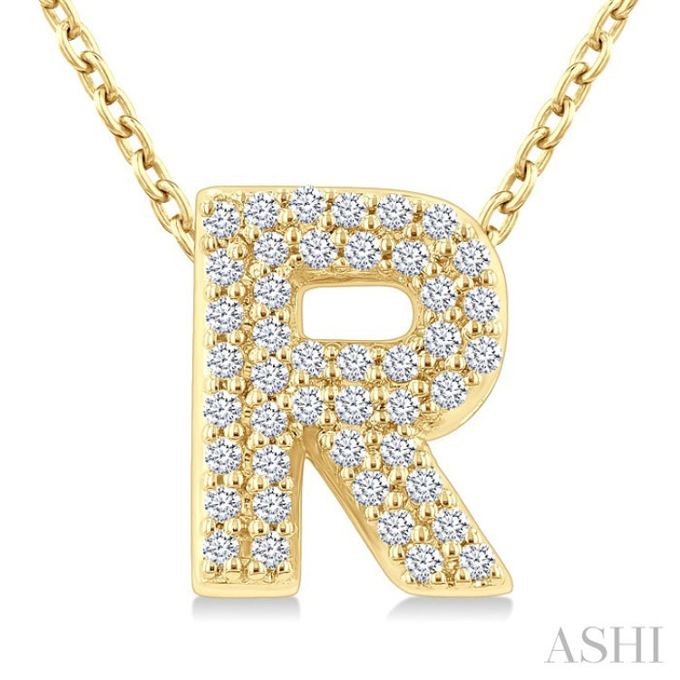1/8 Ctw Bubble Accent Initial 'R' Round Cut Diamond Fashion Pendant With Chain in 10K Yellow Gold