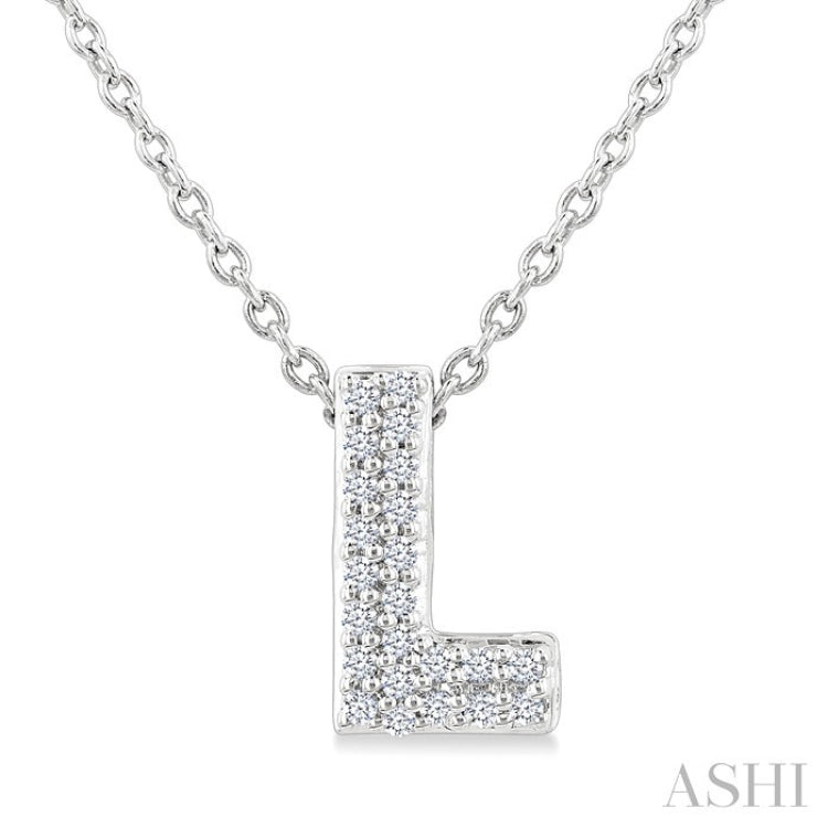 1/20 Ctw Initial 'L' Round Cut Diamond Fashion Pendant With Chain in 10K White Gold