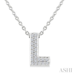 1/20 Ctw Initial 'L' Round Cut Diamond Fashion Pendant With Chain in 10K White Gold