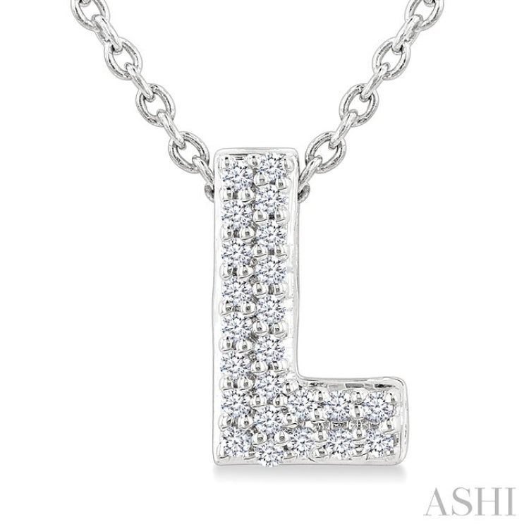 1/20 Ctw Initial 'L' Round Cut Diamond Fashion Pendant With Chain in 10K White Gold