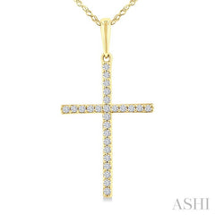 1/10 Ctw Round Cut Diamond Petite Cross Fashion Pendant With Chain in 10K Yellow Gold