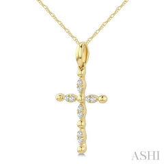 1/20 Ctw Cross Marquise and Ball Bead Motif Round Cut Diamond Fashion Pendant With Chain in 10K Yellow Gold
