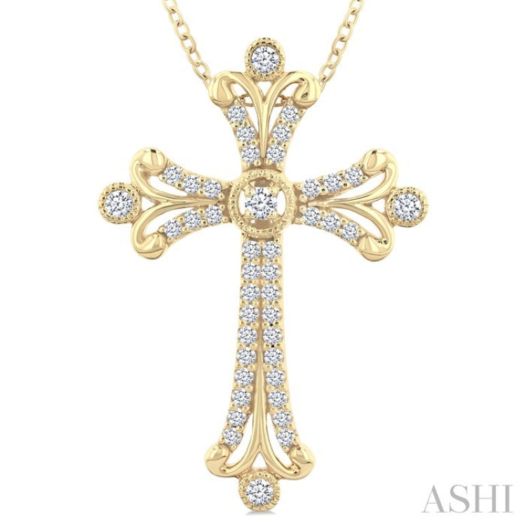 1/3 Ctw Cross Round Cut Diamond Fashion Pendant With Chain in 14K Yellow Gold