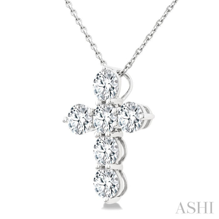 1 1/2 Ctw Round Cut Diamond Christian Cross 6-Stone Fashion Pendant With Chain in 14K White Gold