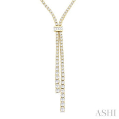 3 Ctw Split Y-Shape Baguette and Round Cut Diamond Lariat Necklace in 14K Yellow Gold