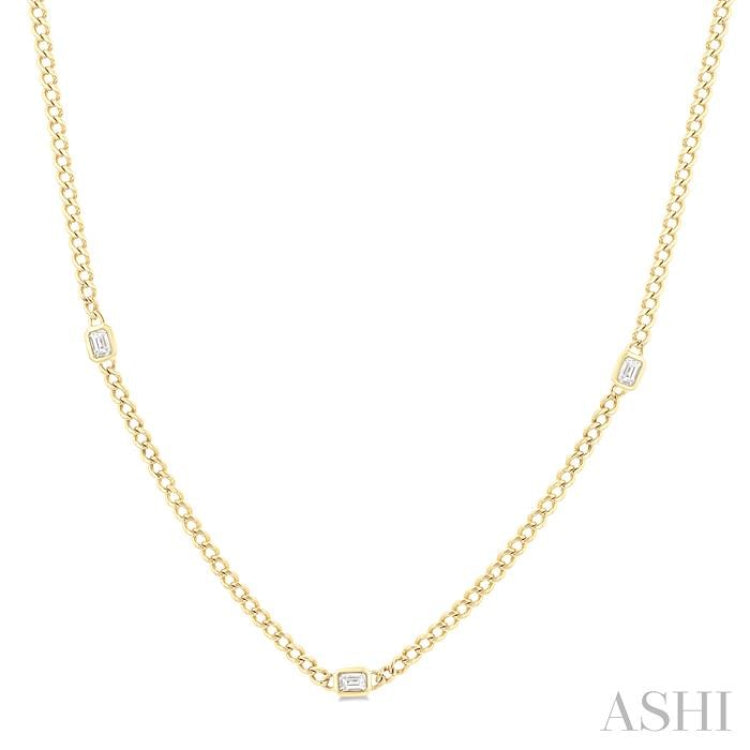 1/2 Ctw Bezel-Set Octagon Shape Round Cut Diamond Curb & Cuban Link Fashion Station Necklace in 14K Yellow Gold