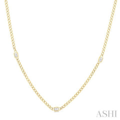 1/2 Ctw Bezel-Set Octagon Shape Round Cut Diamond Curb & Cuban Link Fashion Station Necklace in 14K Yellow Gold
