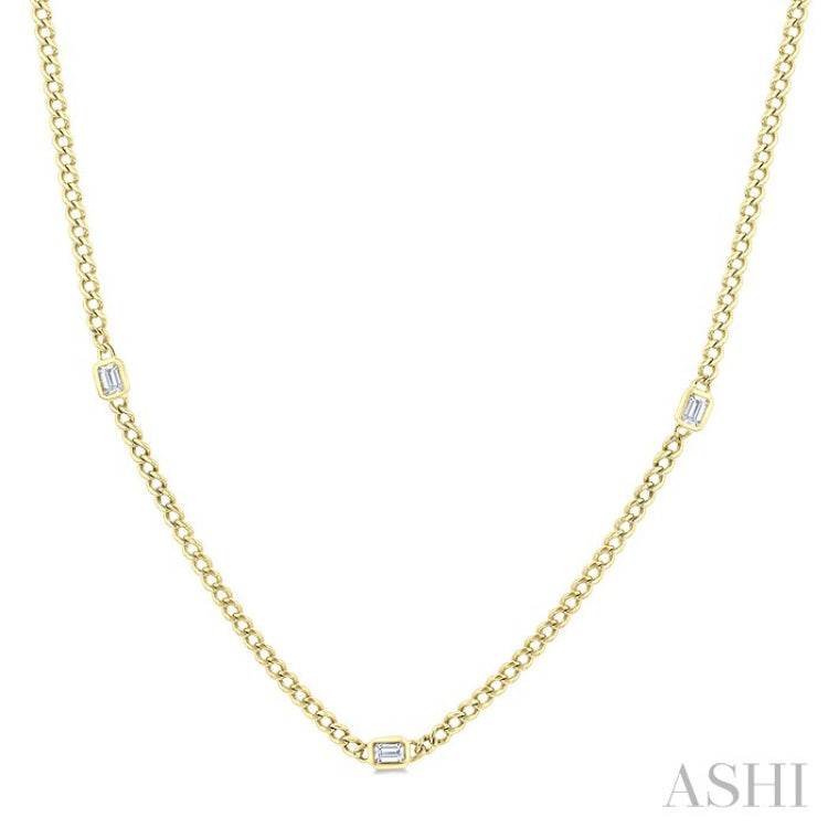 1/2 Ctw Bezel-Set Octagon Shape Round Cut Diamond Curb & Cuban Link Fashion Station Necklace in 14K Yellow Gold