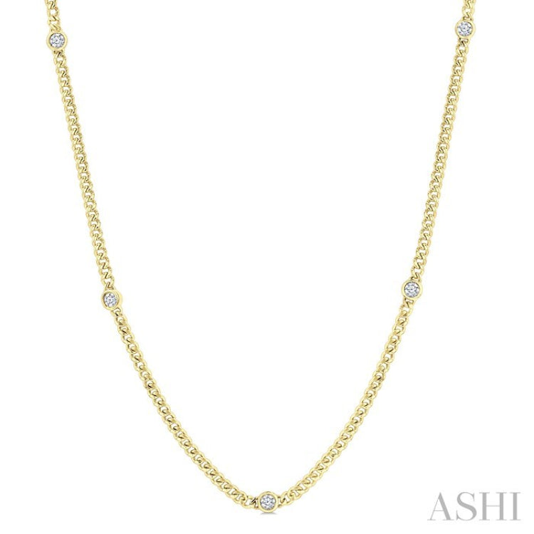 1/2 Ctw Bezel-Set Round-Cut Diamond Curb & Cuban Link Fashion Station Necklace in 14K Yellow Gold