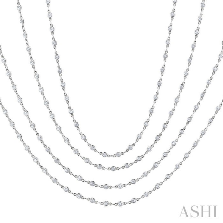 7 Ctw Bezel Set Round Cut Diamond Layered 60-Inch Necklace in 14K White Gold