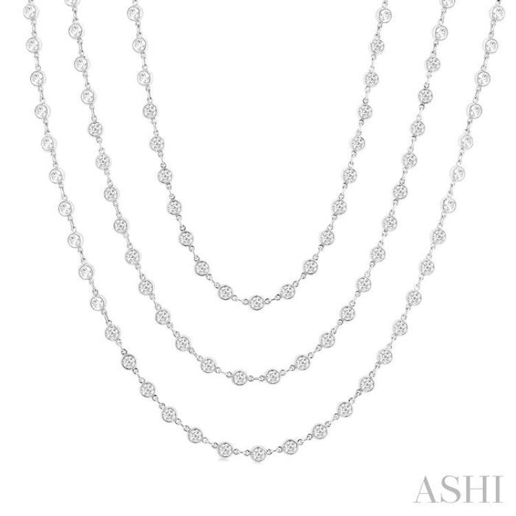 20 Ctw Bezel Set Round Cut Diamond Layered 60-Inch Necklace in 14K White Gold