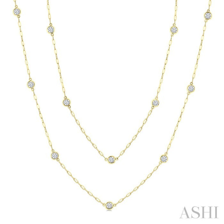 2 Ctw Bezel Set Round Cut Diamond 36-Inch Station Necklace in 14K Yellow Gold