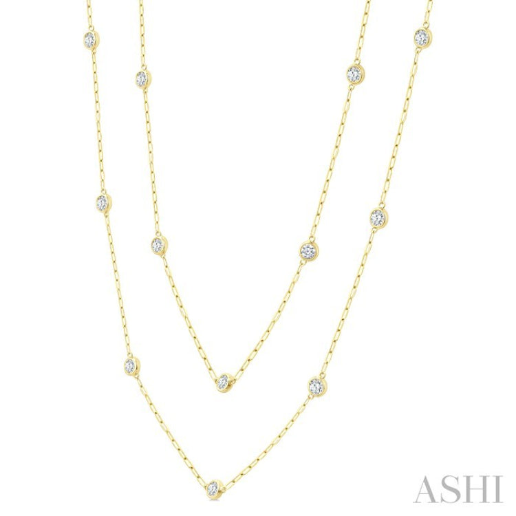 2 Ctw Bezel Set Round Cut Diamond 36-Inch Station Necklace in 14K Yellow Gold