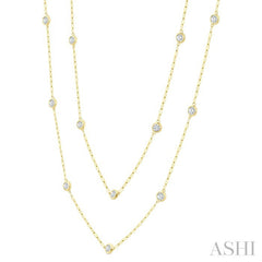 2 Ctw Bezel Set Round Cut Diamond 36-Inch Station Necklace in 14K Yellow Gold