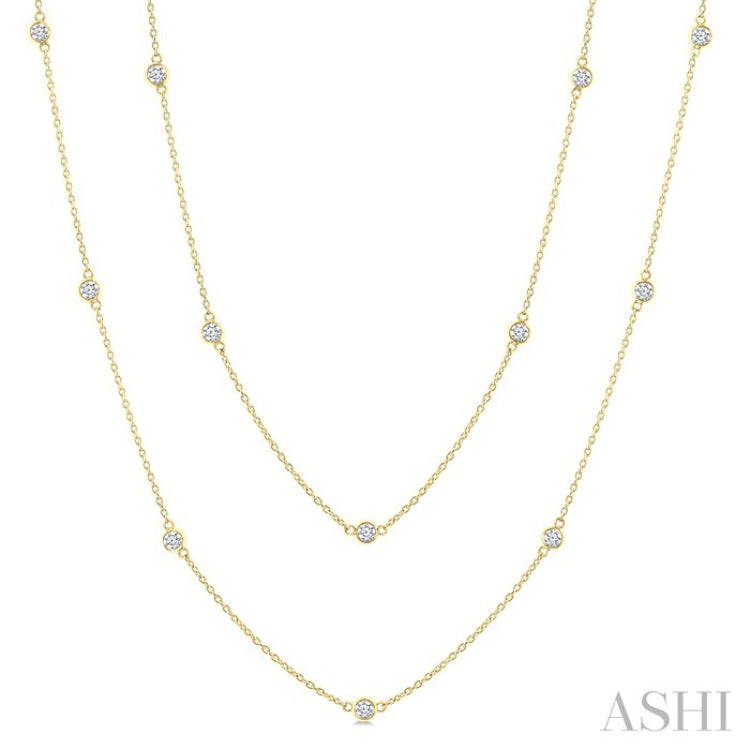 1 Ctw Bezel Set Round Cut Diamond Station Long Necklace in 14K Yellow Gold