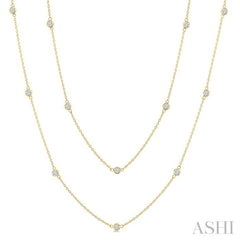 1 Ctw Bezel Set Round Cut Diamond Station Long Necklace in 14K Yellow Gold